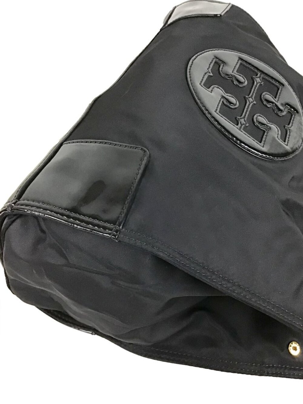 Tory Burch MINI ELLA Nylon/Patent Logo Tote Bag Black - Picture 9 of 15